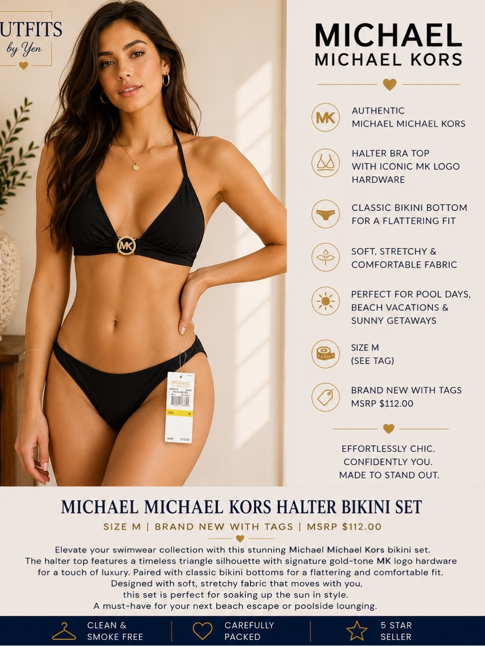 Michael Michael Kors Black Halter Bikini with Gold MK Accent